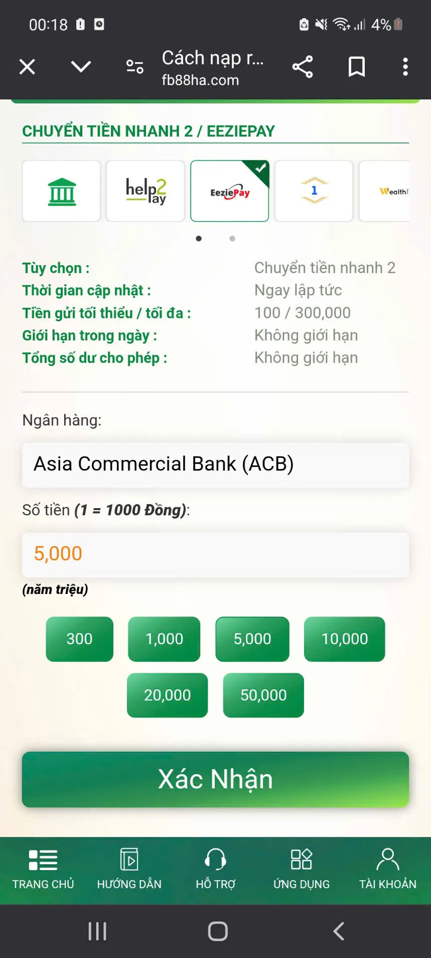 Eezie pay cũng là phương thức giao dịch được nhiều người ưu tiên tại FB88 